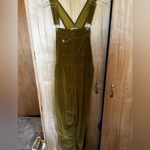 Xhilaration Olive brown gold retro Y2K OVERALLS velvet sz M VINTAGE